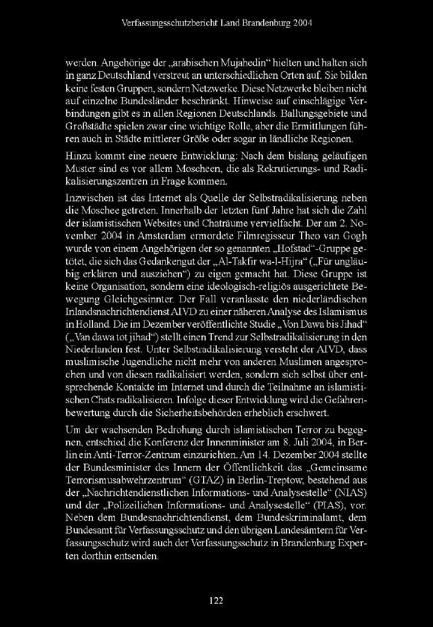 Seite 123 des Verfassungsschutzbericht 2004 Brandenburg
