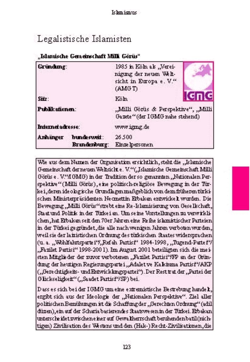 Seite 124 des Verfassungsschutzbericht 2004 Brandenburg