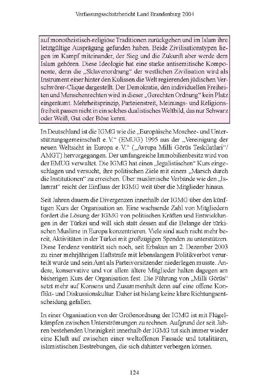 Seite 125 des Verfassungsschutzbericht 2004 Brandenburg