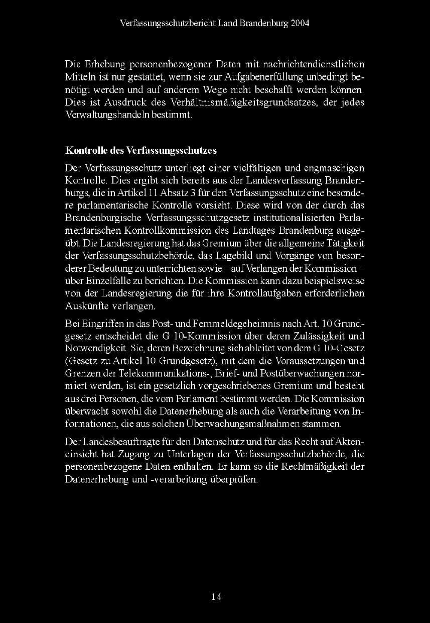Seite 14 des Verfassungsschutzbericht 2004 Brandenburg
