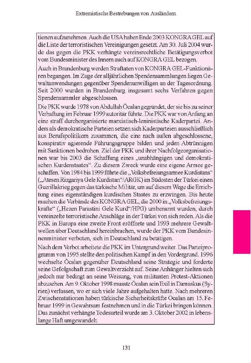 Seite 132 des Verfassungsschutzbericht 2004 Brandenburg
