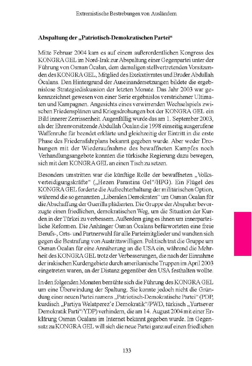 Seite 134 des Verfassungsschutzbericht 2004 Brandenburg