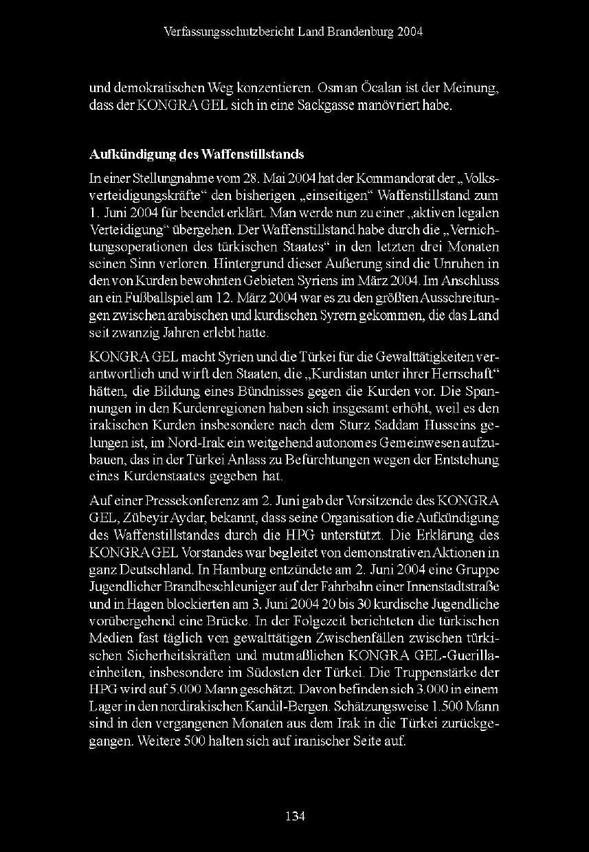 Seite 135 des Verfassungsschutzbericht 2004 Brandenburg