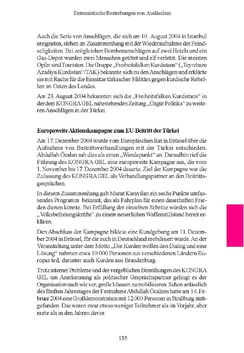 Seite 136 des Verfassungsschutzbericht 2004 Brandenburg