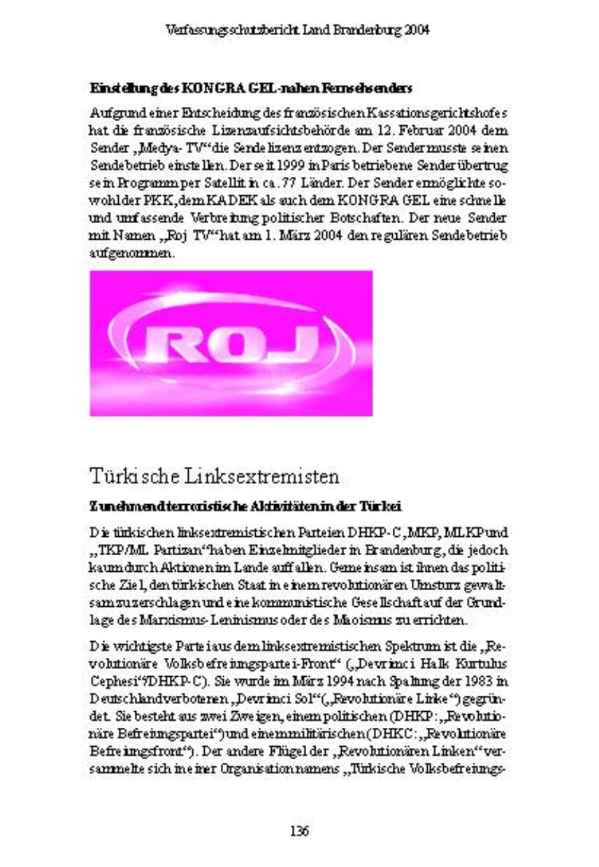 Seite 137 des Verfassungsschutzbericht 2004 Brandenburg
