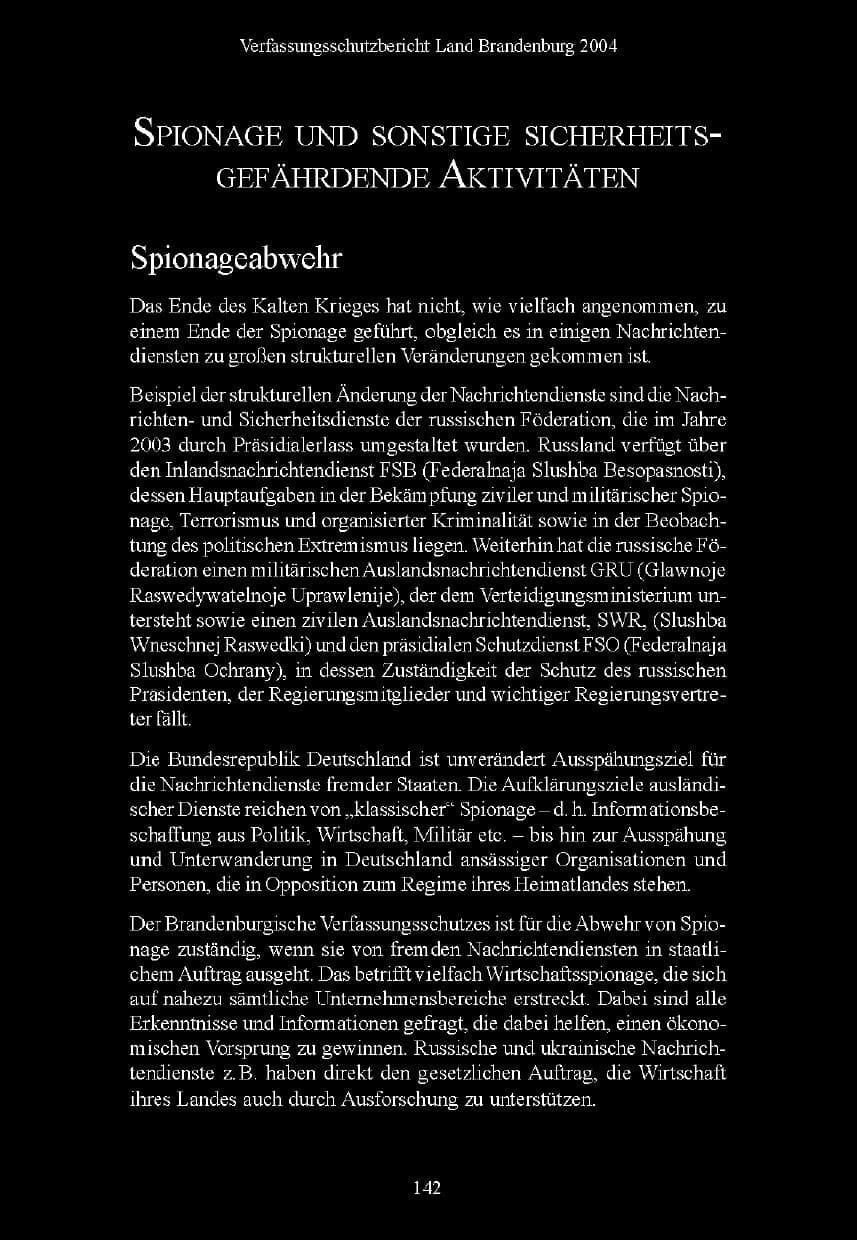 Seite 143 des Verfassungsschutzbericht 2004 Brandenburg