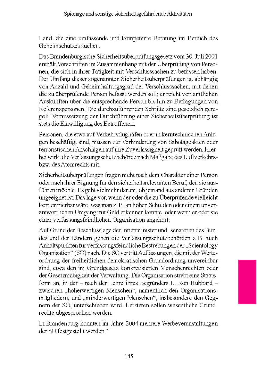 Seite 146 des Verfassungsschutzbericht 2004 Brandenburg