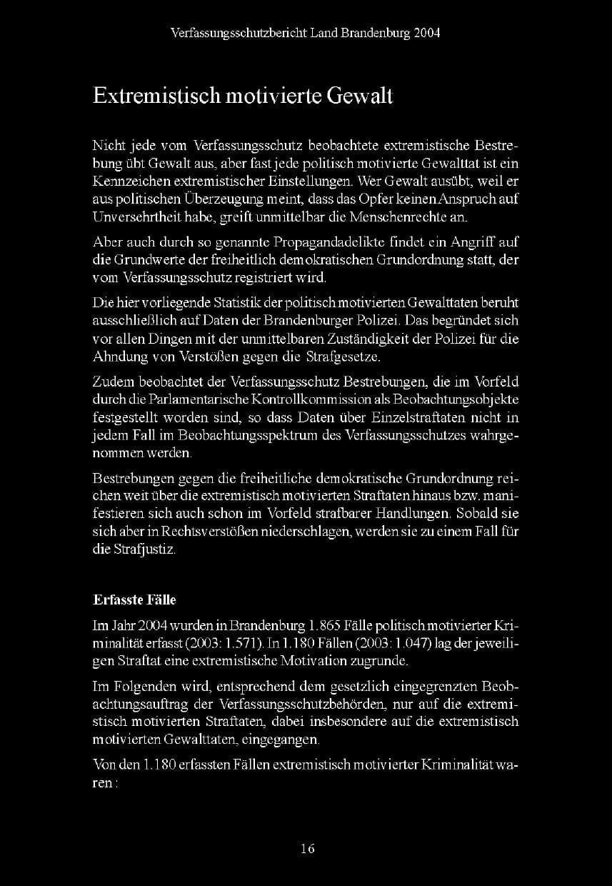 Seite 16 des Verfassungsschutzbericht 2004 Brandenburg