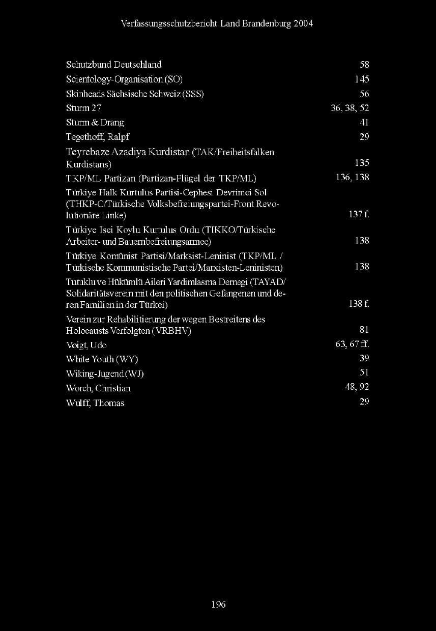 Seite 151 des Verfassungsschutzbericht 2004 Brandenburg