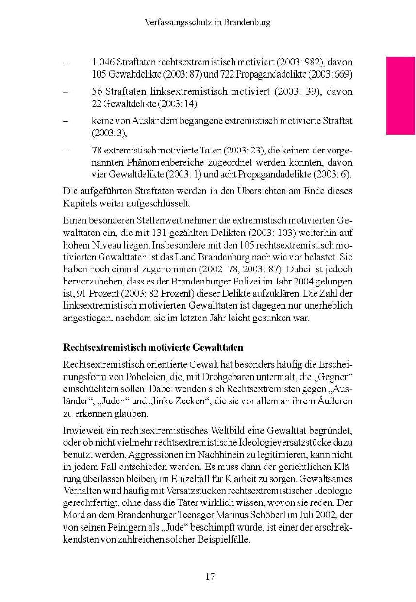 Seite 17 des Verfassungsschutzbericht 2004 Brandenburg