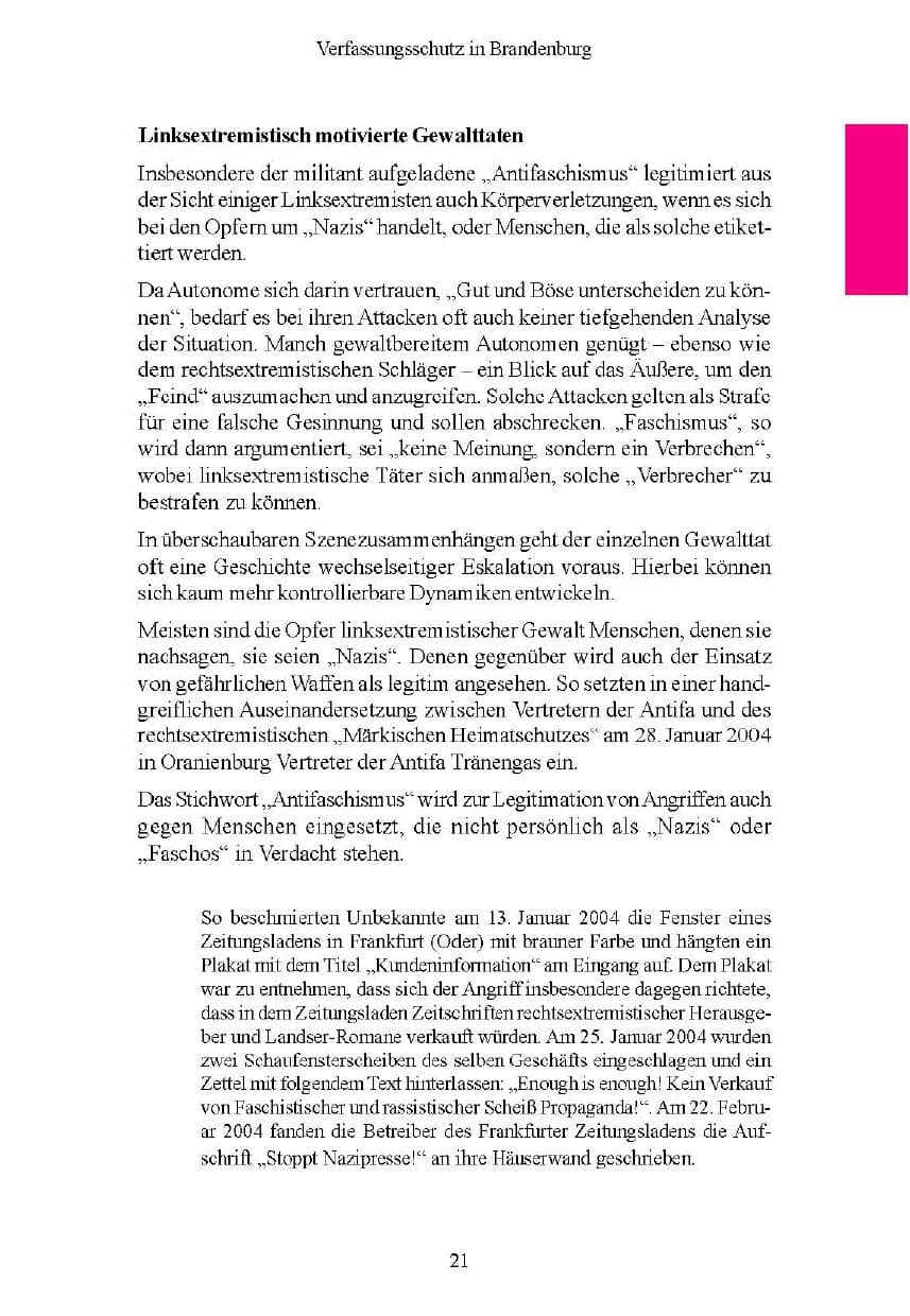 Seite 21 des Verfassungsschutzbericht 2004 Brandenburg