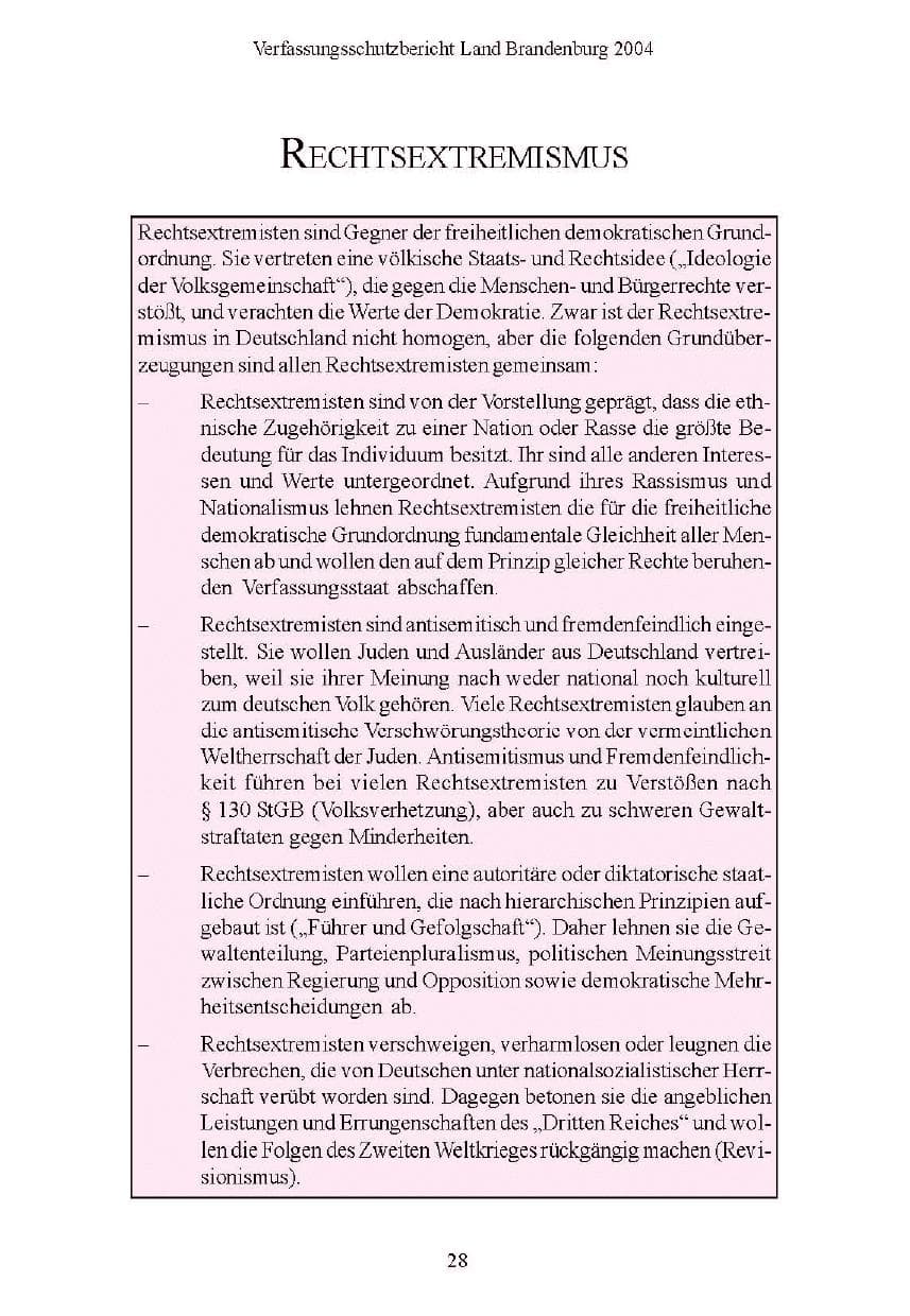 Seite 28 des Verfassungsschutzbericht 2004 Brandenburg