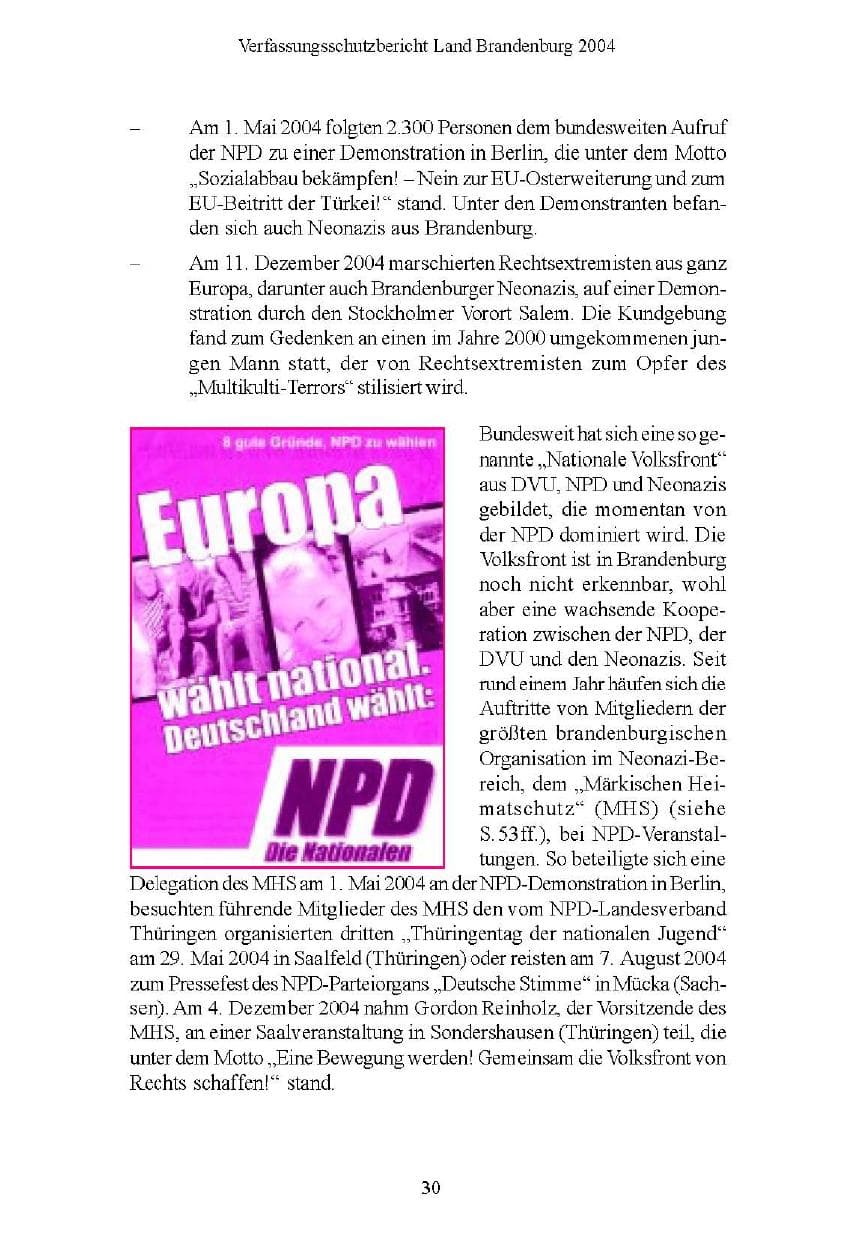 Seite 30 des Verfassungsschutzbericht 2004 Brandenburg