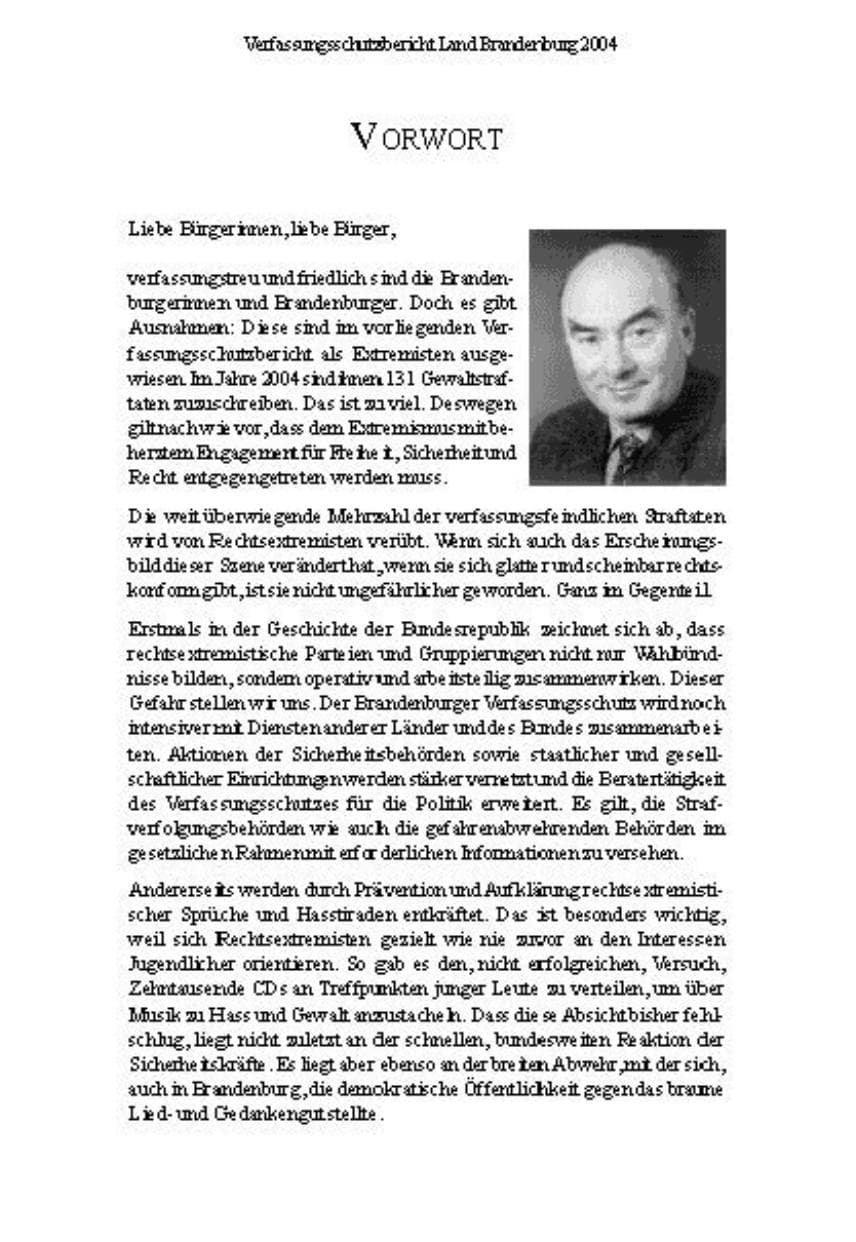 Seite 4 des Verfassungsschutzbericht 2004 Brandenburg