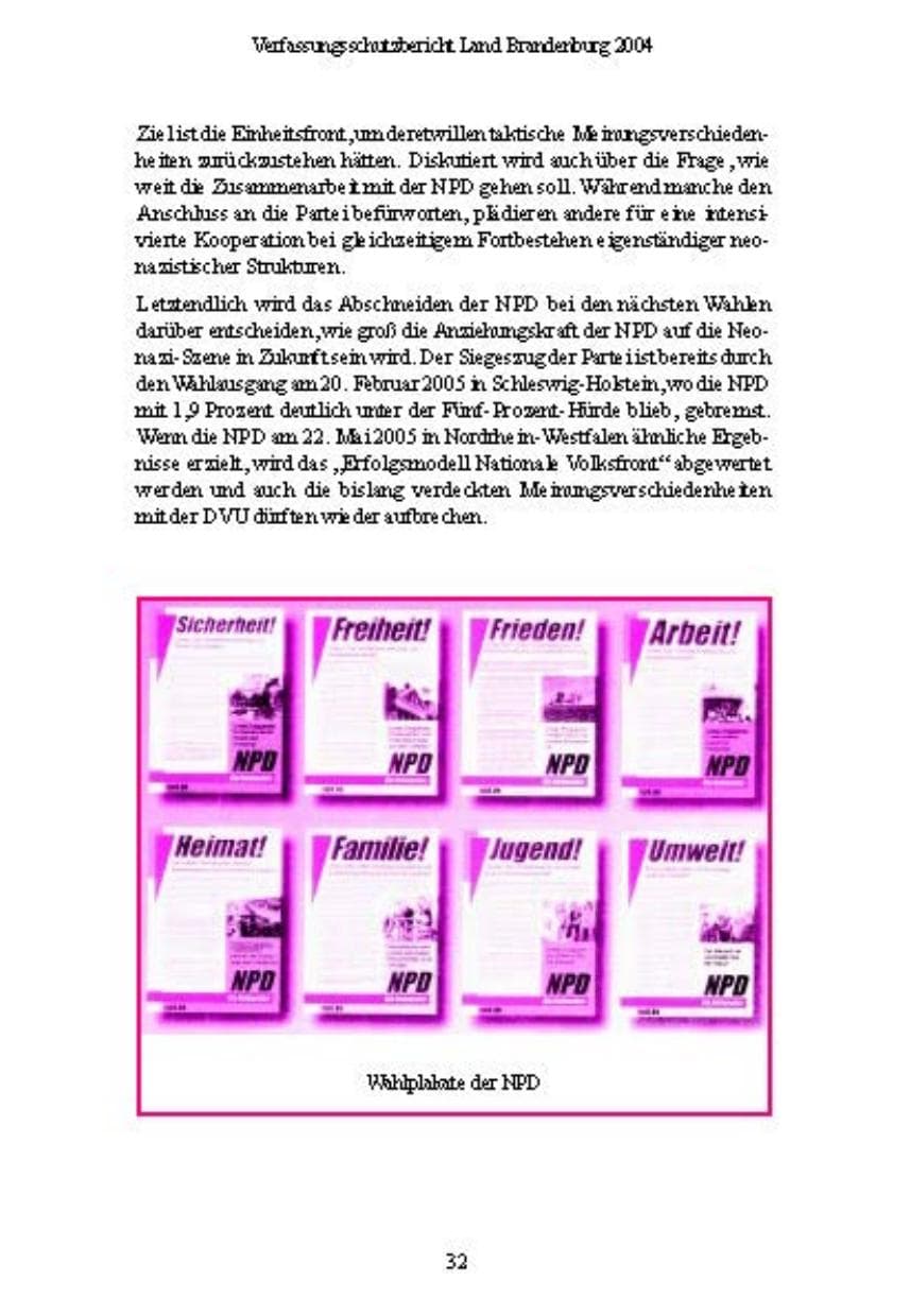 Seite 32 des Verfassungsschutzbericht 2004 Brandenburg