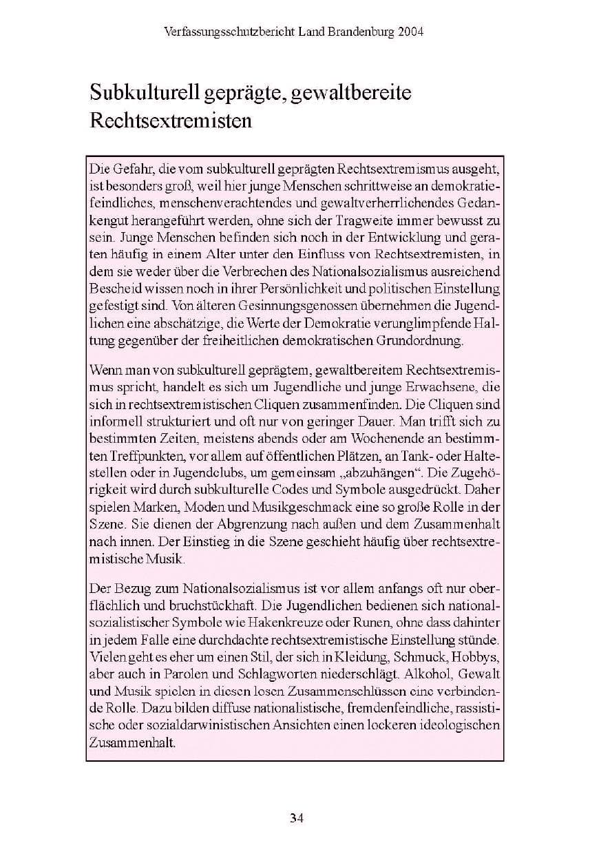 Seite 34 des Verfassungsschutzbericht 2004 Brandenburg