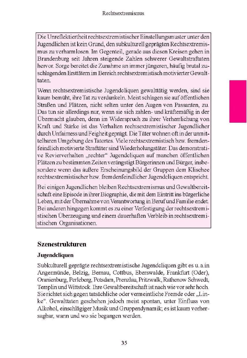 Seite 35 des Verfassungsschutzbericht 2004 Brandenburg
