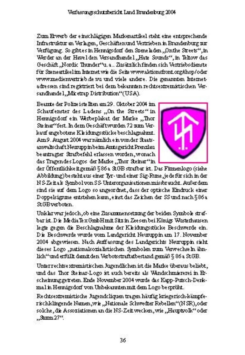 Seite 36 des Verfassungsschutzbericht 2004 Brandenburg