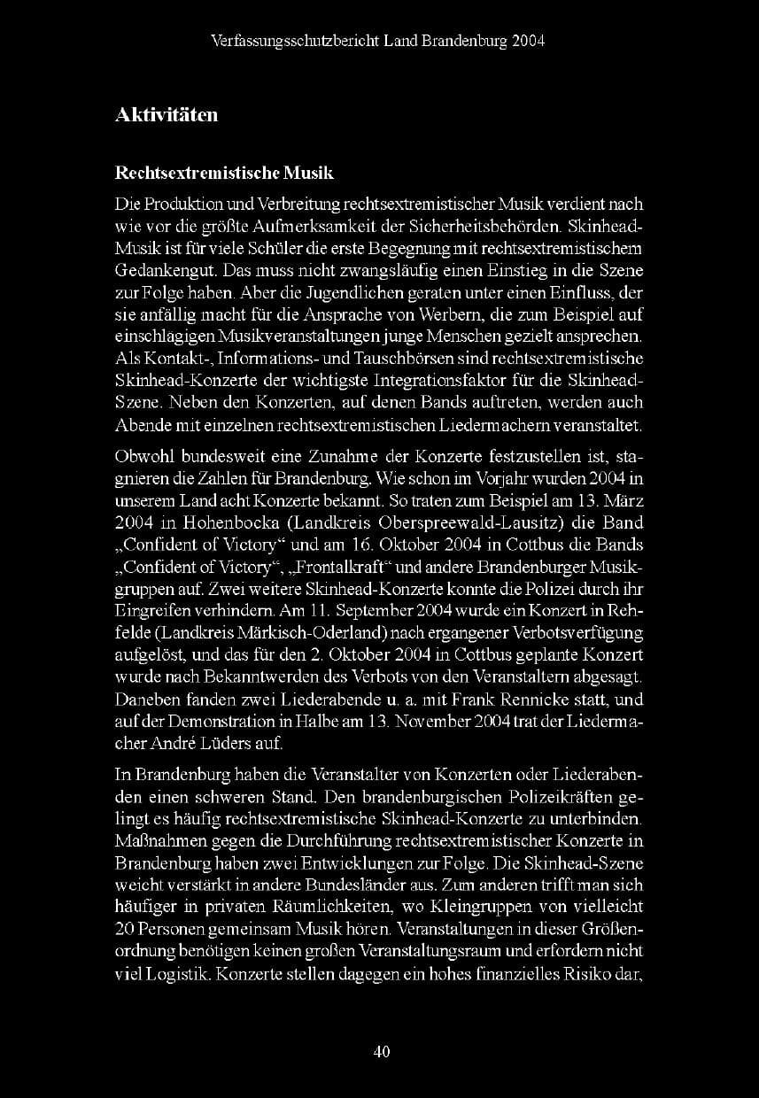 Seite 40 des Verfassungsschutzbericht 2004 Brandenburg