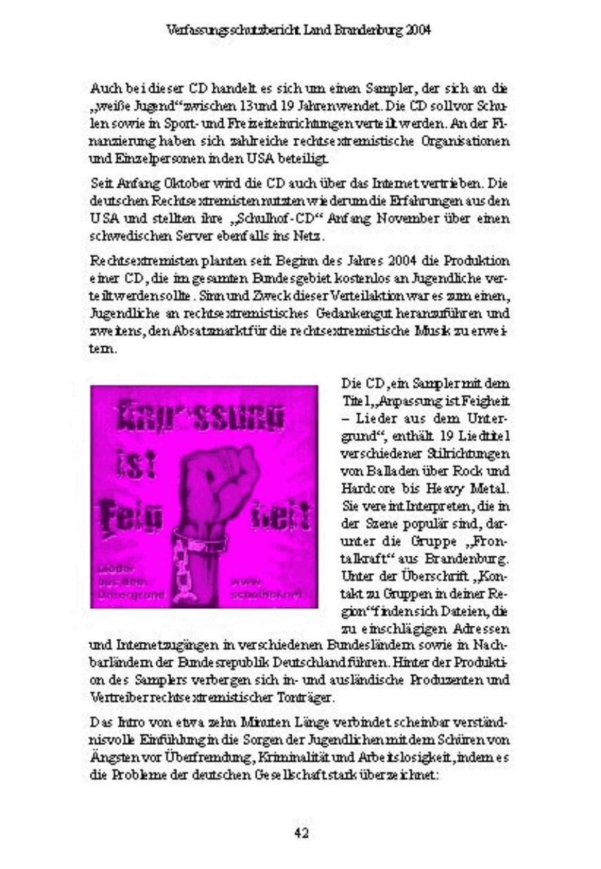 Seite 42 des Verfassungsschutzbericht 2004 Brandenburg