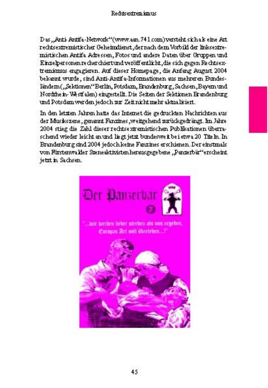 Seite 45 des Verfassungsschutzbericht 2004 Brandenburg