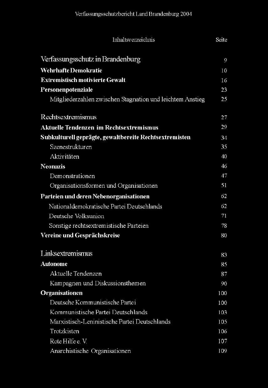 Seite 6 des Verfassungsschutzbericht 2004 Brandenburg