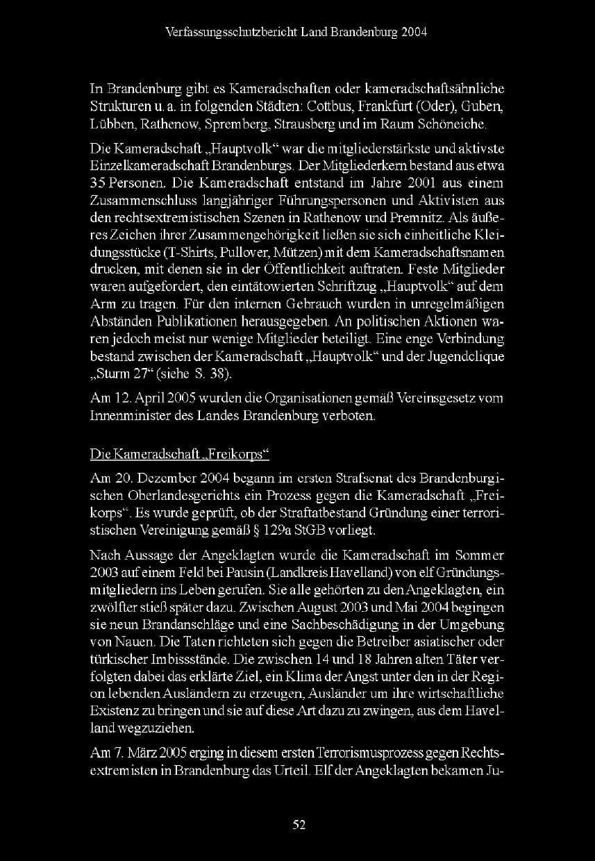 Seite 52 des Verfassungsschutzbericht 2004 Brandenburg