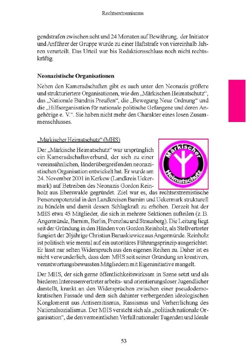 Seite 53 des Verfassungsschutzbericht 2004 Brandenburg
