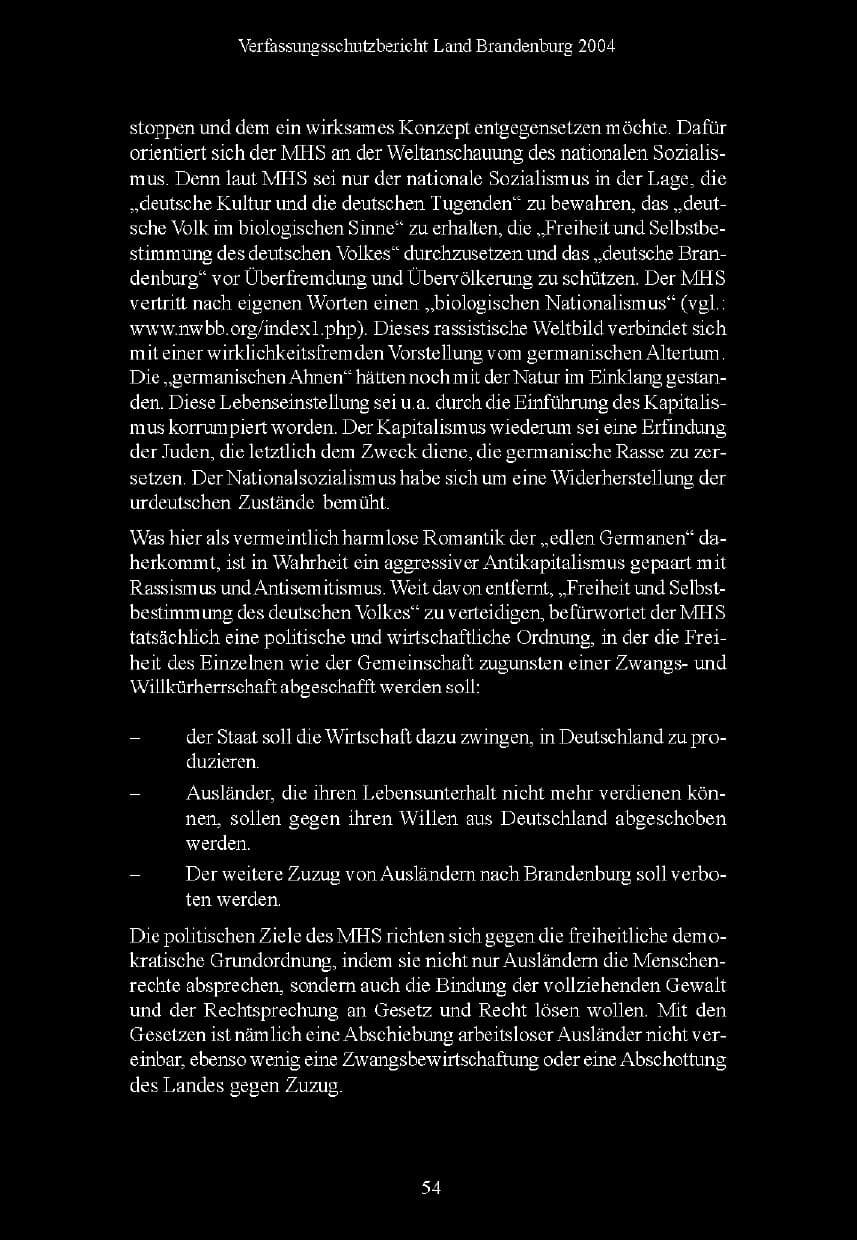 Seite 54 des Verfassungsschutzbericht 2004 Brandenburg
