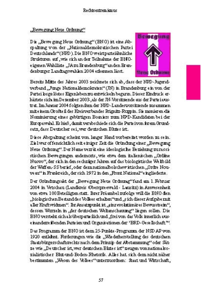 Seite 57 des Verfassungsschutzbericht 2004 Brandenburg