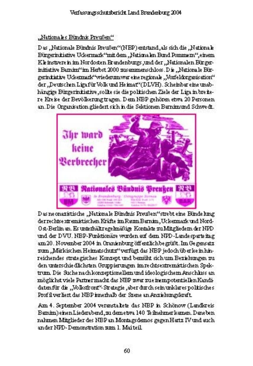 Seite 60 des Verfassungsschutzbericht 2004 Brandenburg