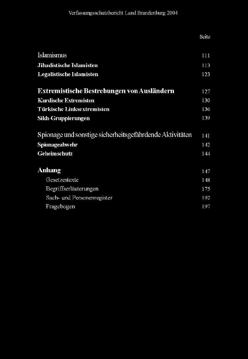 Seite 7 des Verfassungsschutzbericht 2004 Brandenburg