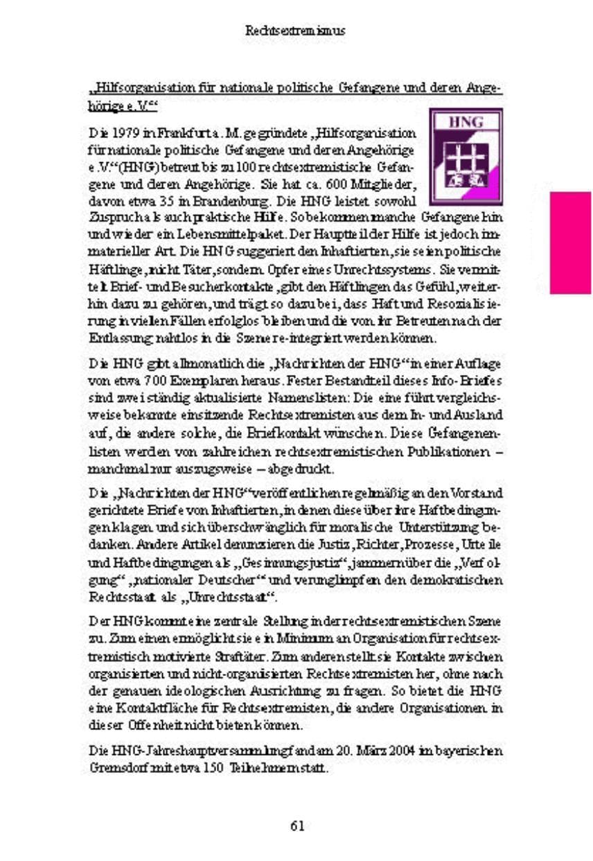 Seite 61 des Verfassungsschutzbericht 2004 Brandenburg