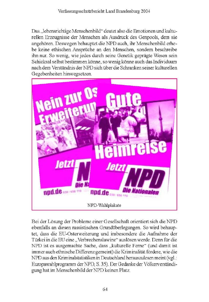Seite 64 des Verfassungsschutzbericht 2004 Brandenburg