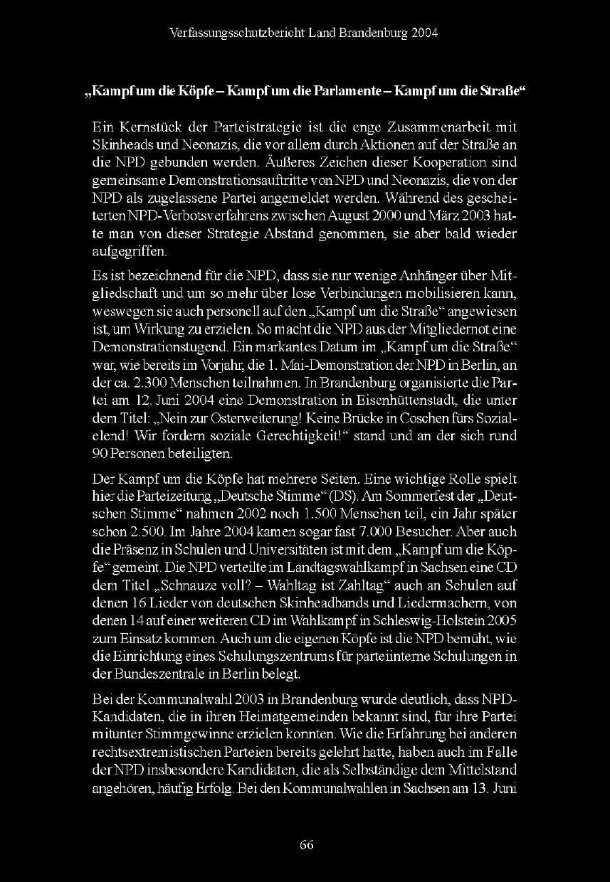Seite 66 des Verfassungsschutzbericht 2004 Brandenburg