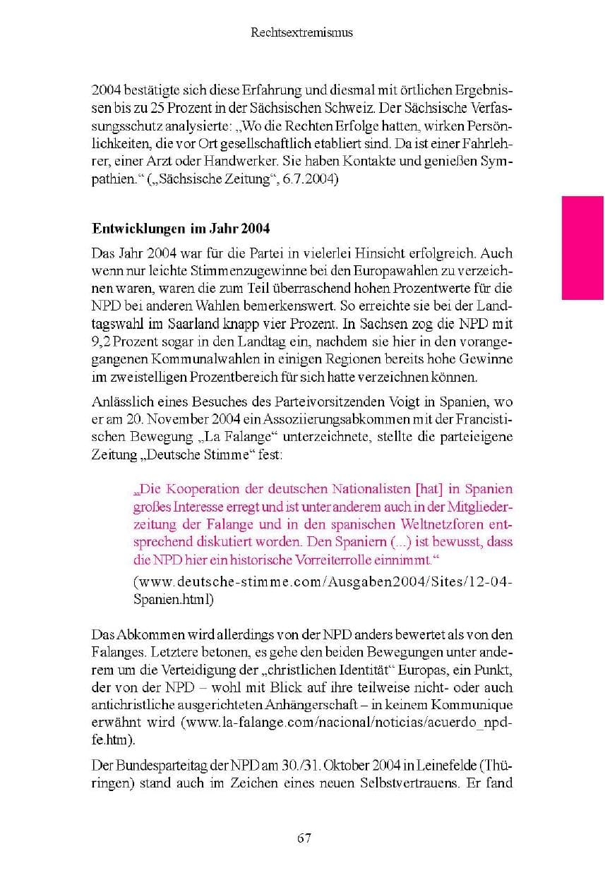 Seite 67 des Verfassungsschutzbericht 2004 Brandenburg
