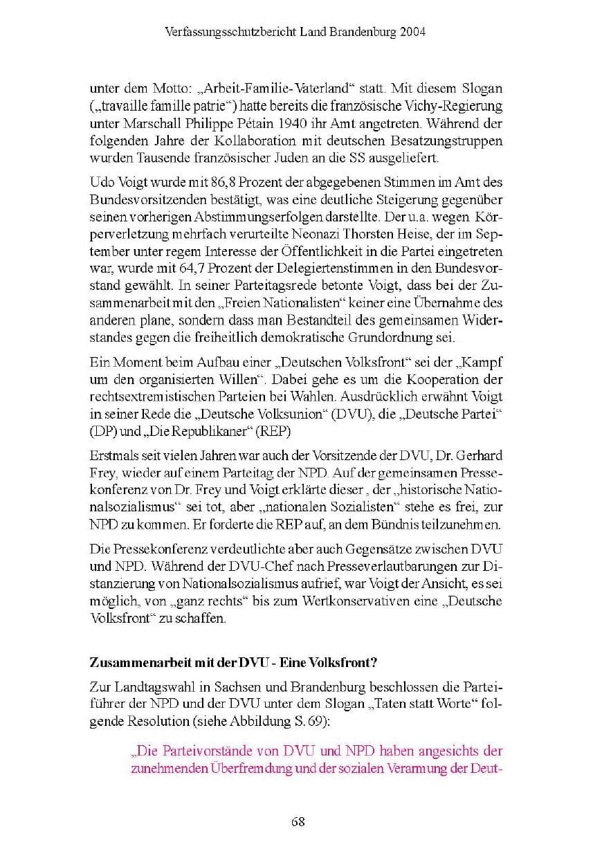 Seite 68 des Verfassungsschutzbericht 2004 Brandenburg