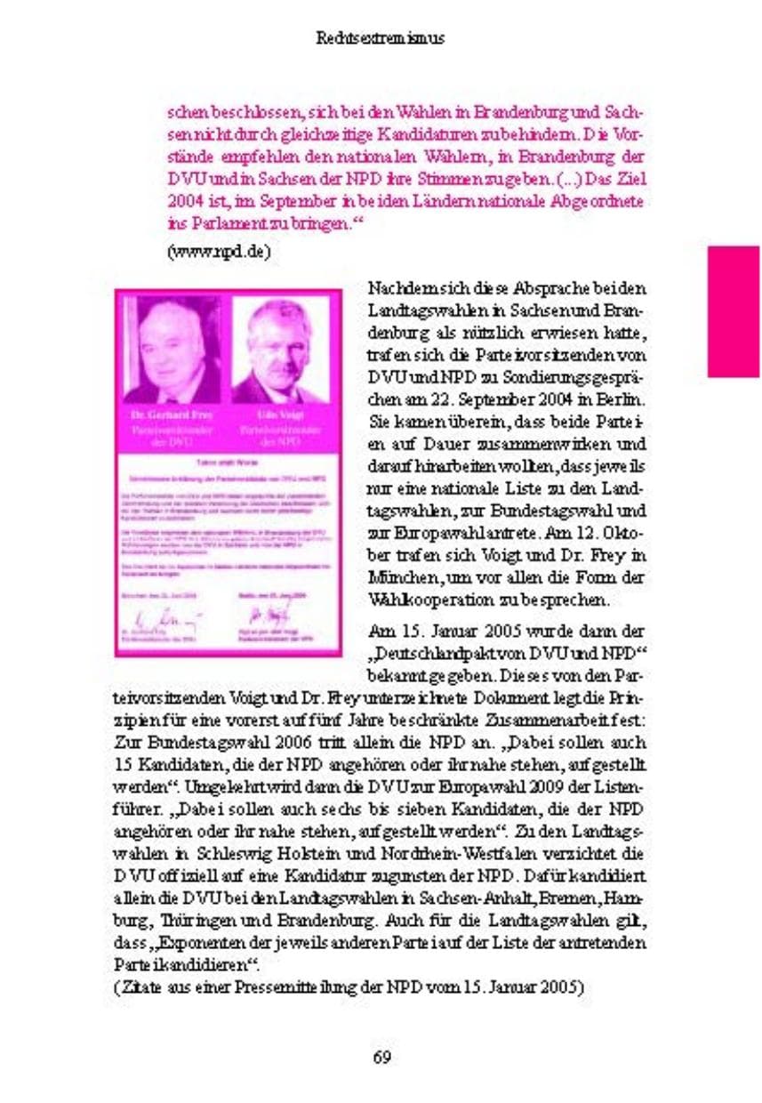 Seite 69 des Verfassungsschutzbericht 2004 Brandenburg