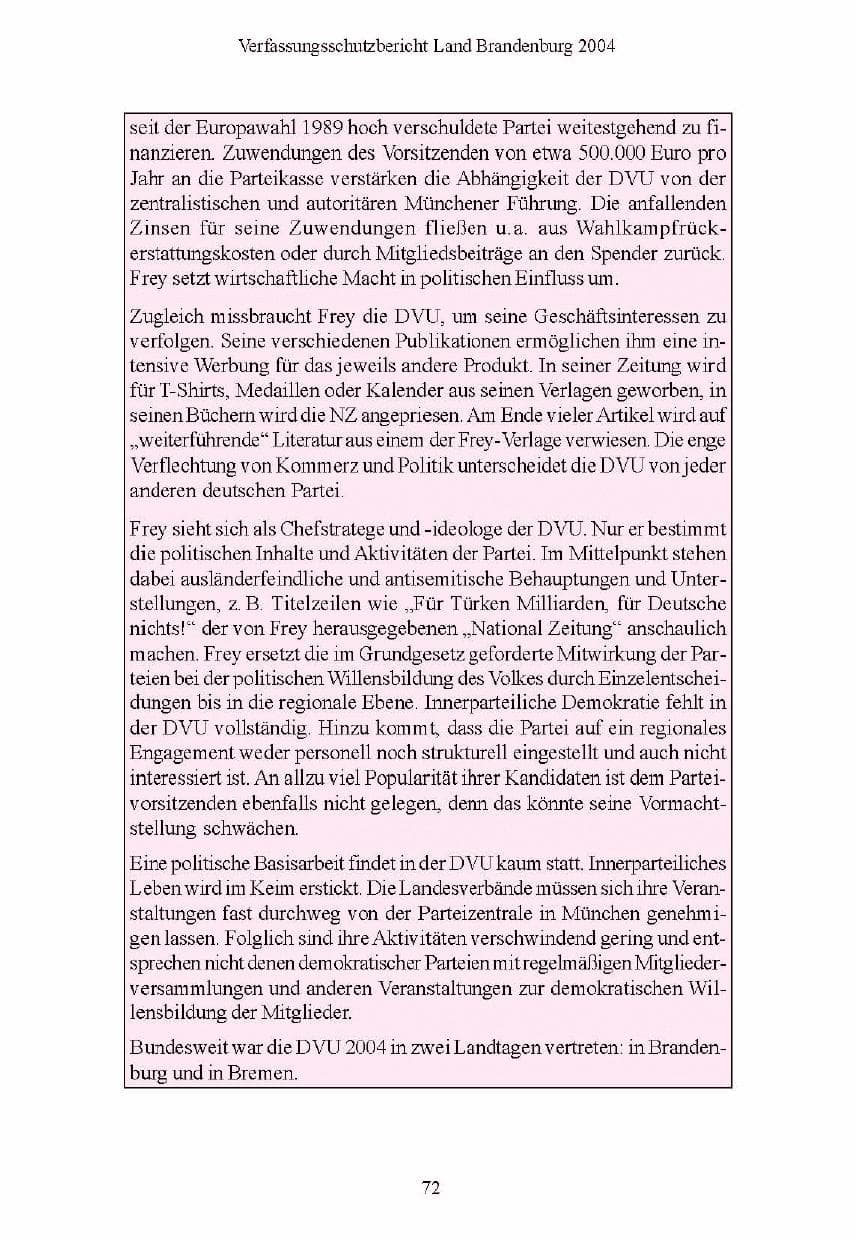 Seite 72 des Verfassungsschutzbericht 2004 Brandenburg