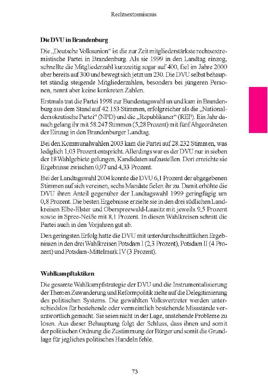 Seite 73 des Verfassungsschutzbericht 2004 Brandenburg