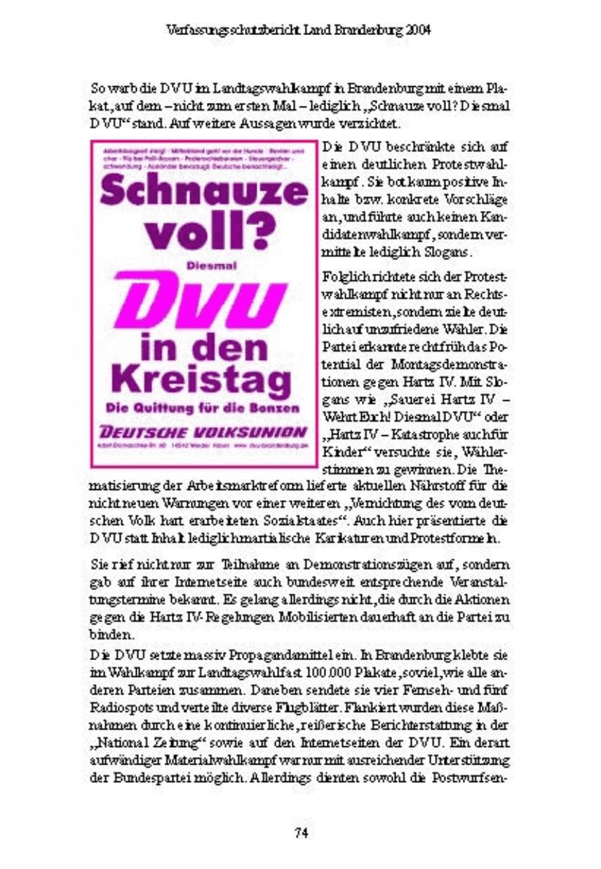 Seite 74 des Verfassungsschutzbericht 2004 Brandenburg