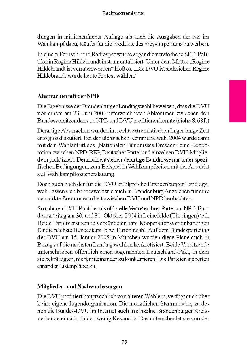 Seite 75 des Verfassungsschutzbericht 2004 Brandenburg