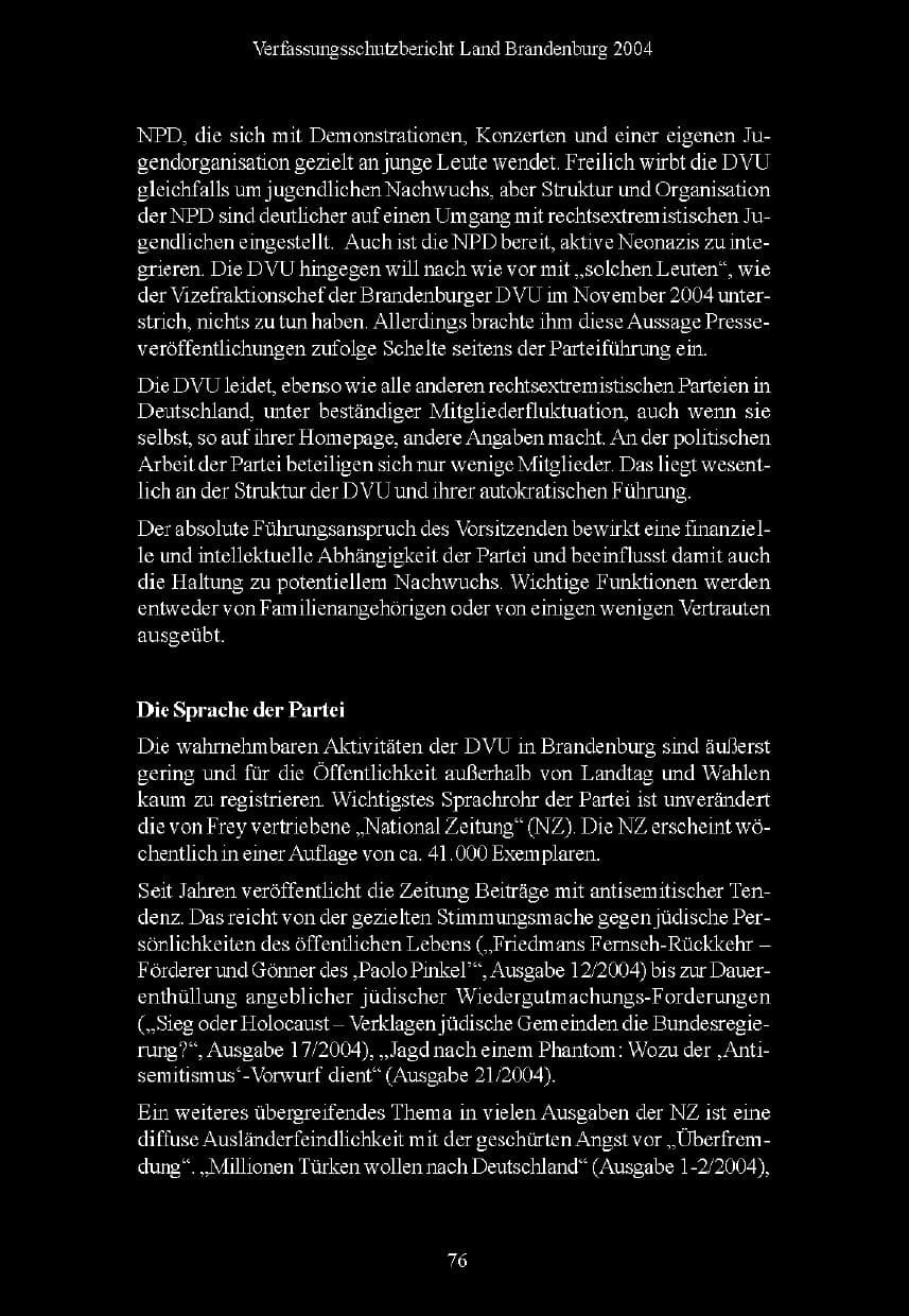 Seite 76 des Verfassungsschutzbericht 2004 Brandenburg