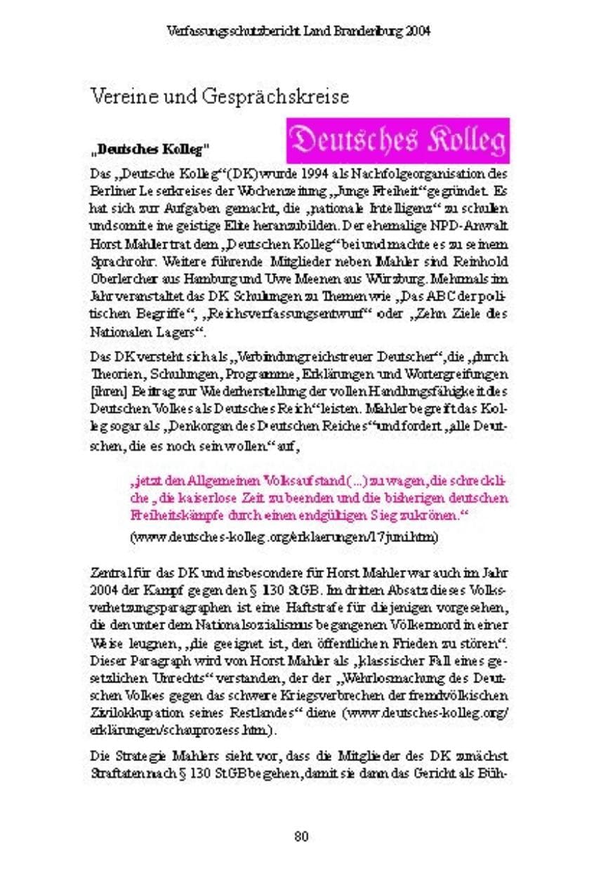 Seite 80 des Verfassungsschutzbericht 2004 Brandenburg