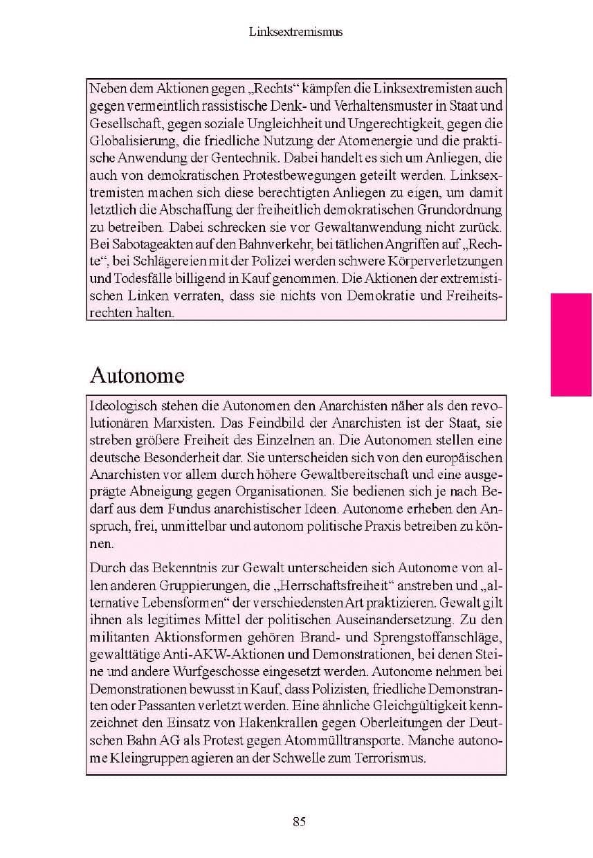 Seite 85 des Verfassungsschutzbericht 2004 Brandenburg