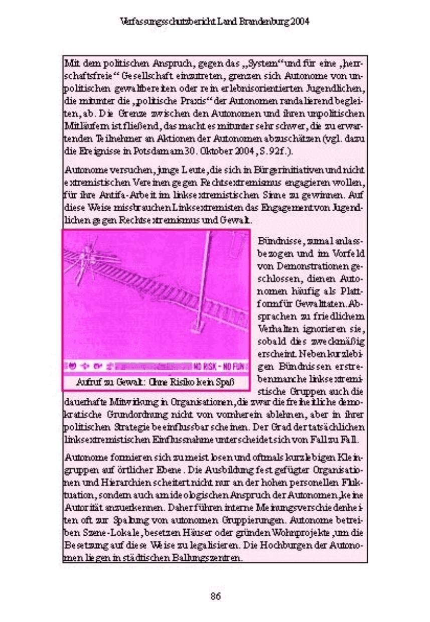Seite 86 des Verfassungsschutzbericht 2004 Brandenburg