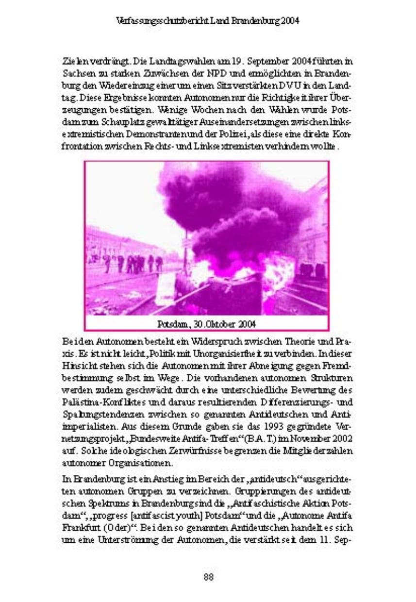 Seite 88 des Verfassungsschutzbericht 2004 Brandenburg