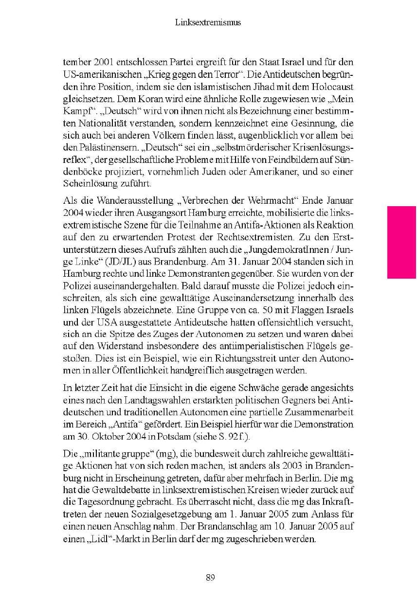 Seite 89 des Verfassungsschutzbericht 2004 Brandenburg