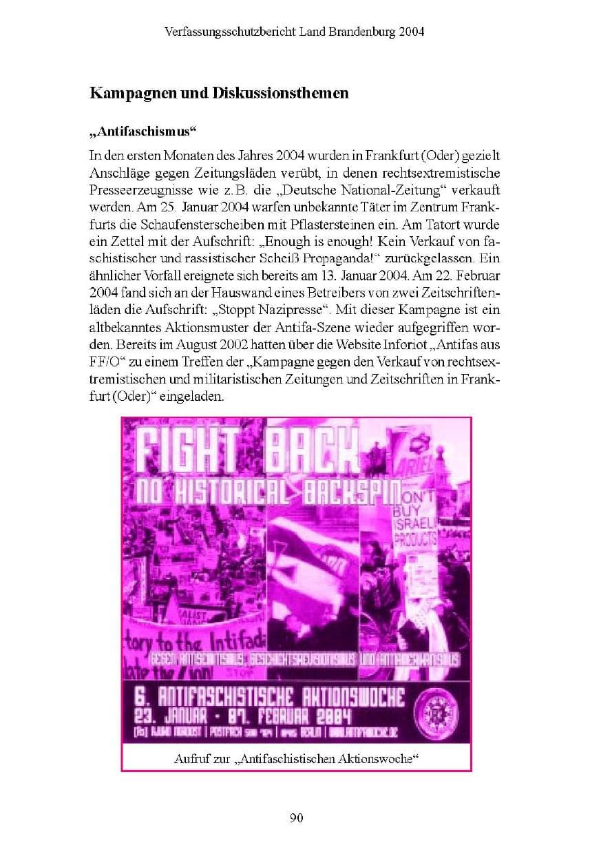 Seite 90 des Verfassungsschutzbericht 2004 Brandenburg