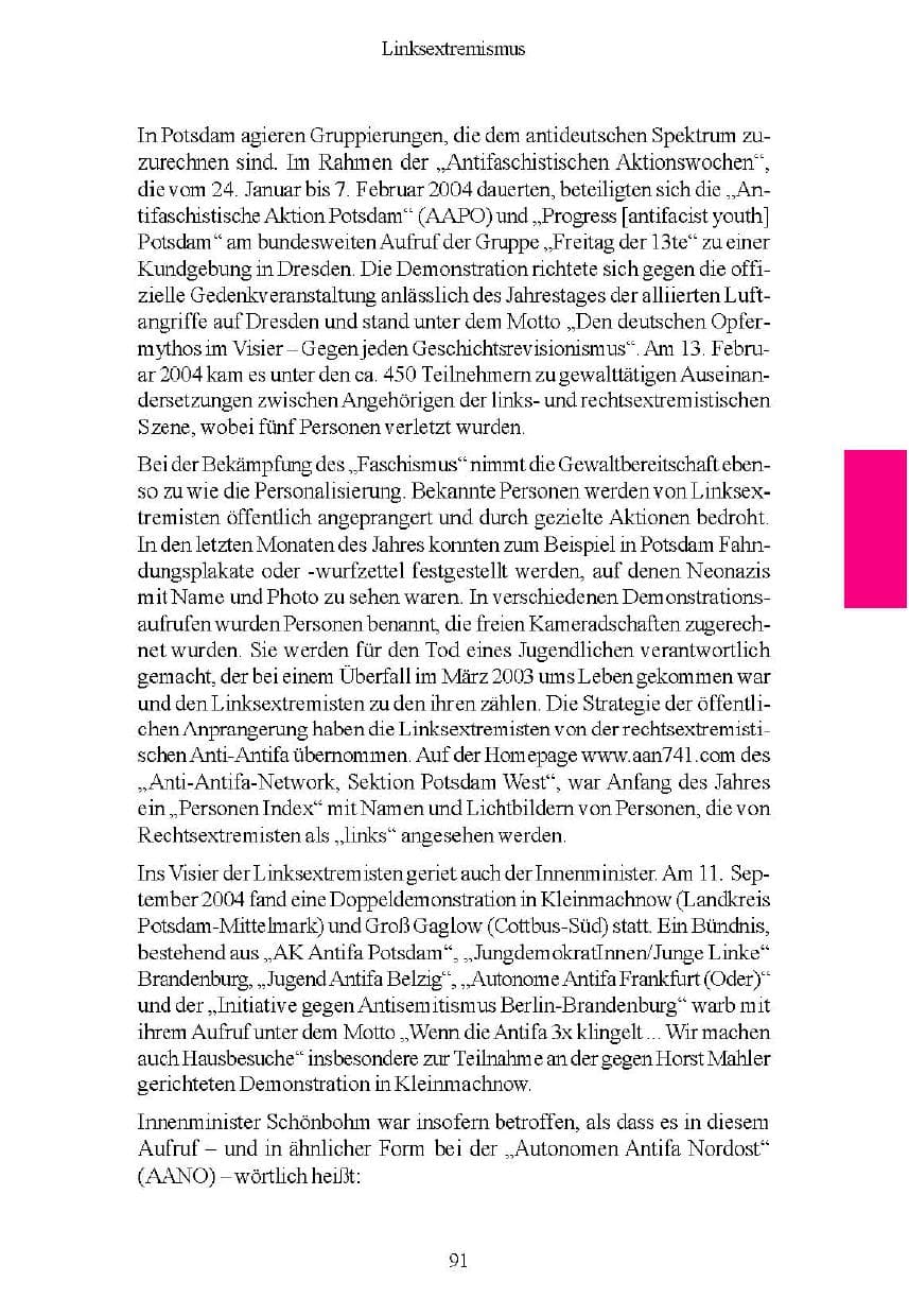 Seite 91 des Verfassungsschutzbericht 2004 Brandenburg